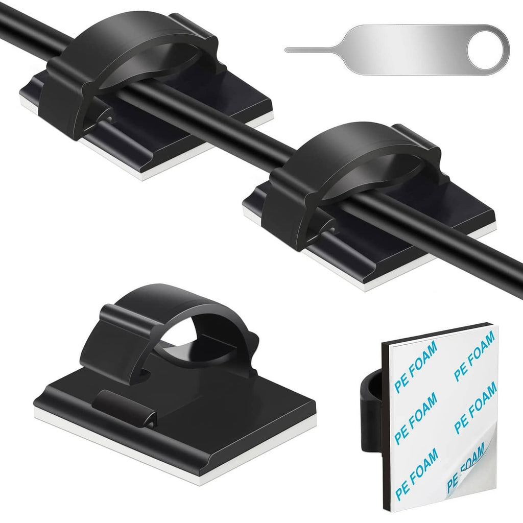 Black adhesive cable wire clips, small cable holders with snap-in channel