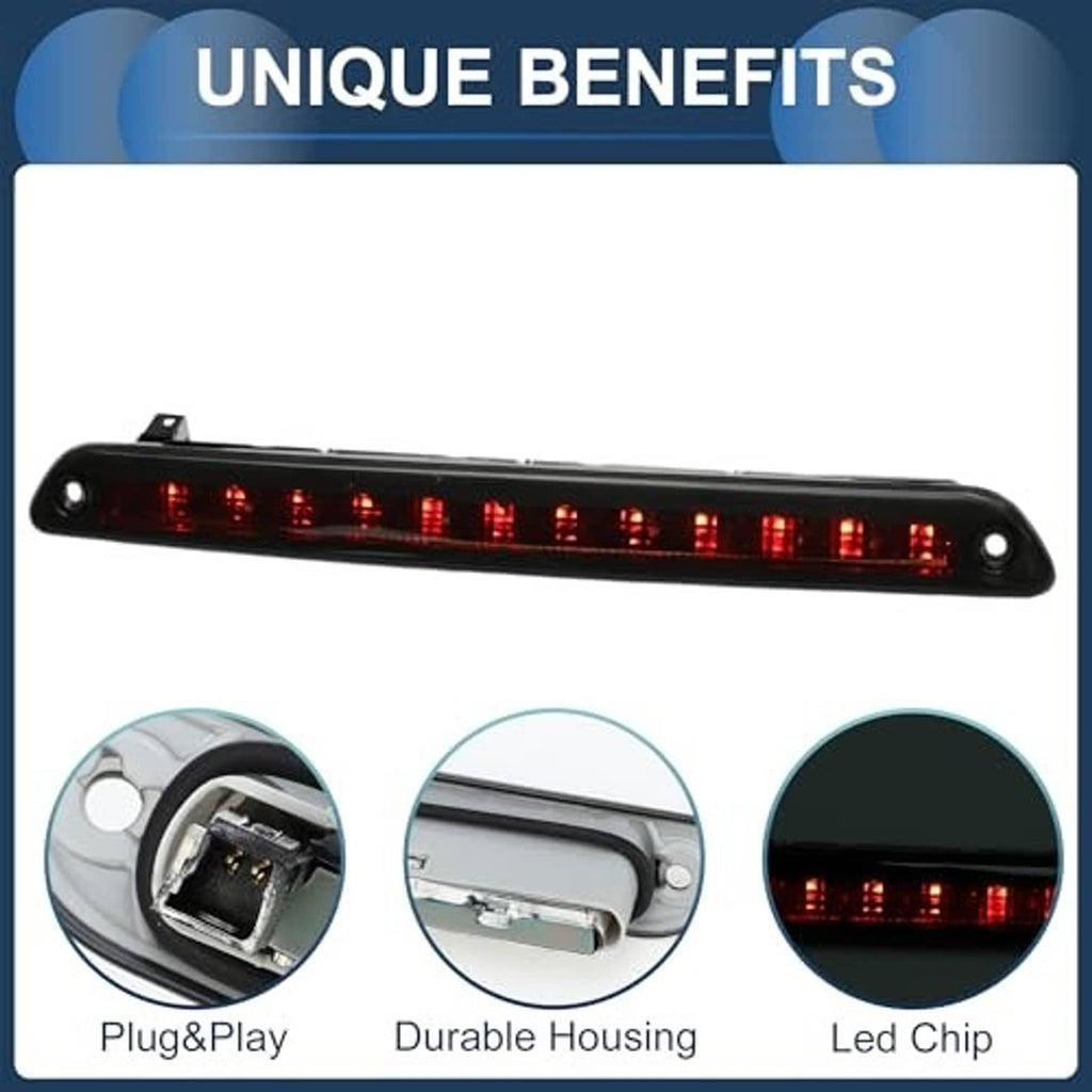 Black LED third brake light with red LED row, plug-in style housing, oval end mounting points