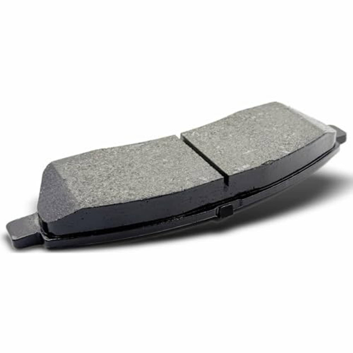 Ceramic brake pad with gray friction surface, black backing, and side mounting tab