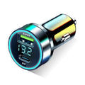 Car USB-C fast charger adapter with lit voltage display, USB ports and rainbow housing