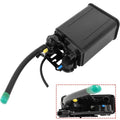 Fuel vapor charcoal canister with hoses, black housing and teal capped lines