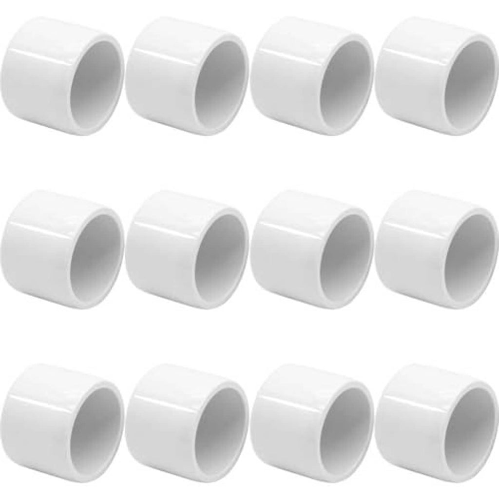 Set of white 3/4 in PVC pipe end cap plug adapters, Schedule 40 style