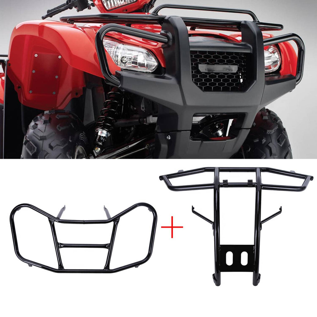 Black front rack and bumper guard frame for ATV, with headlight and grille cutout.