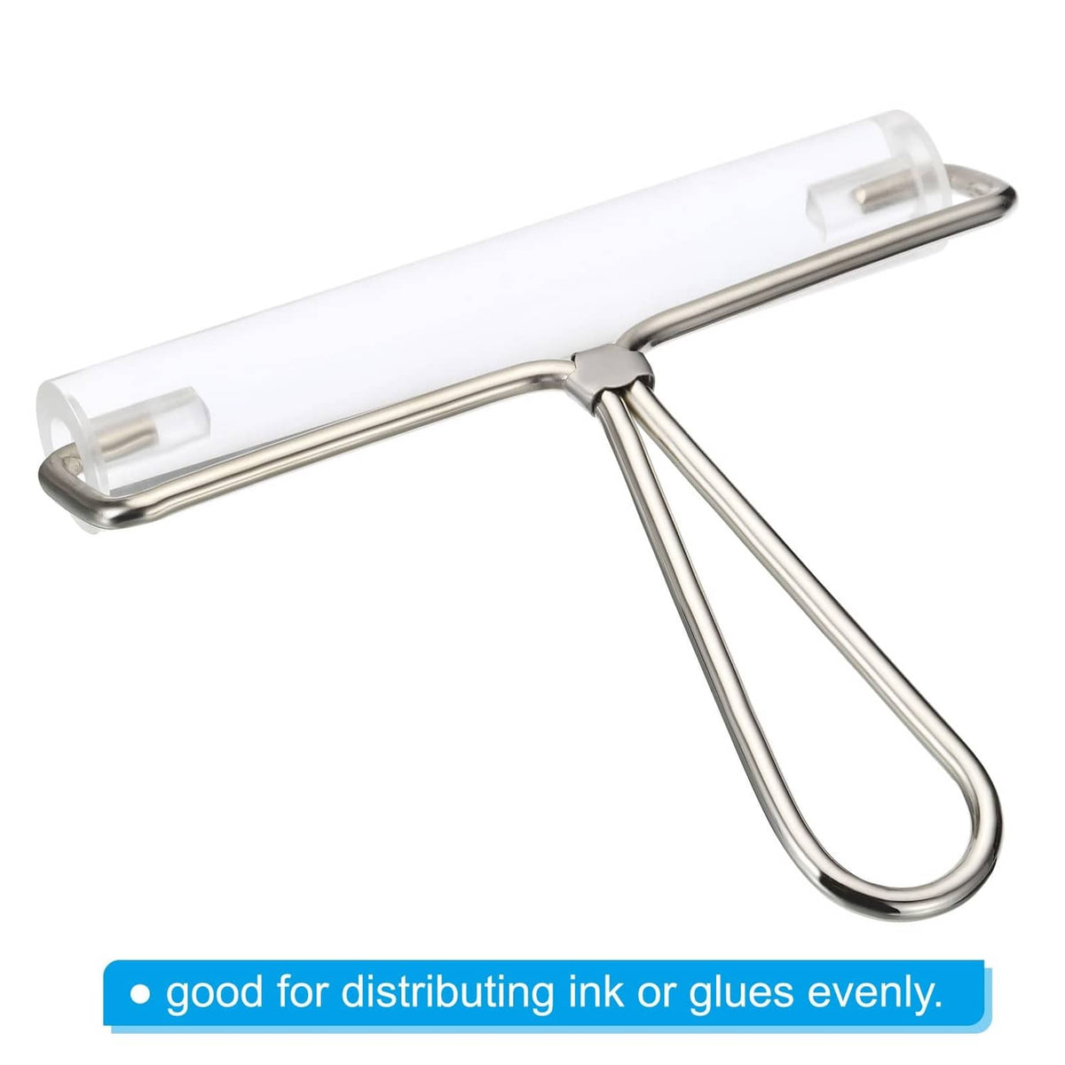 Clear acrylic roller brayer with chrome frame and U-shaped grip handle