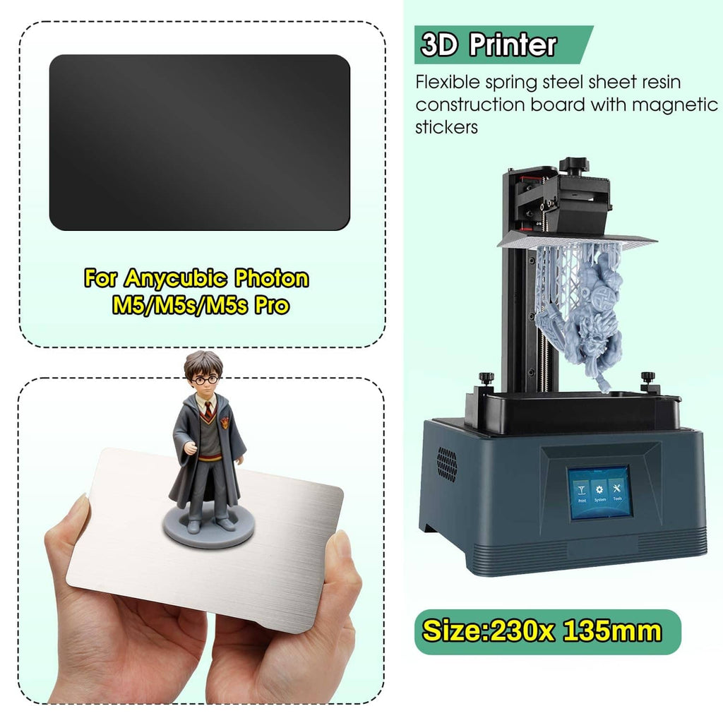 Resin 3D printer flex build sheet set with magnetic stickers, sized 230 x 135 mm