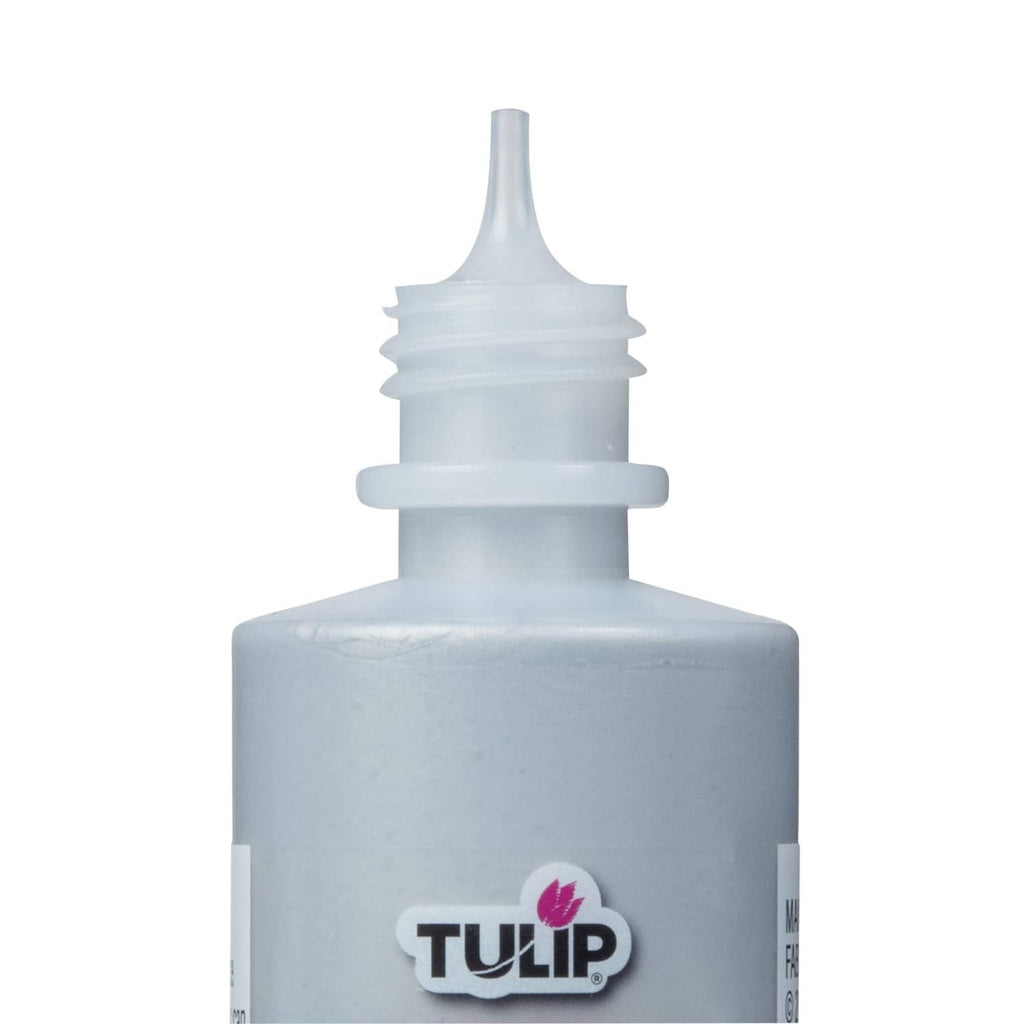Tulip Puff Paint metallic silver squeeze bottle, front label close-up.