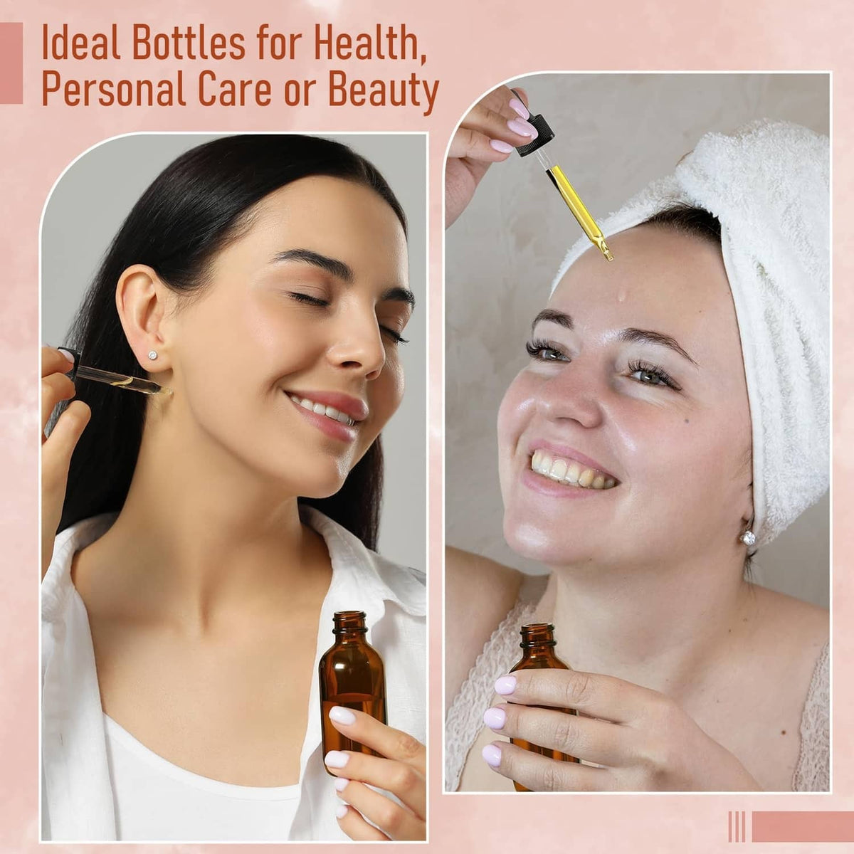 Amber dropper bottle with glass pipette held for beauty application