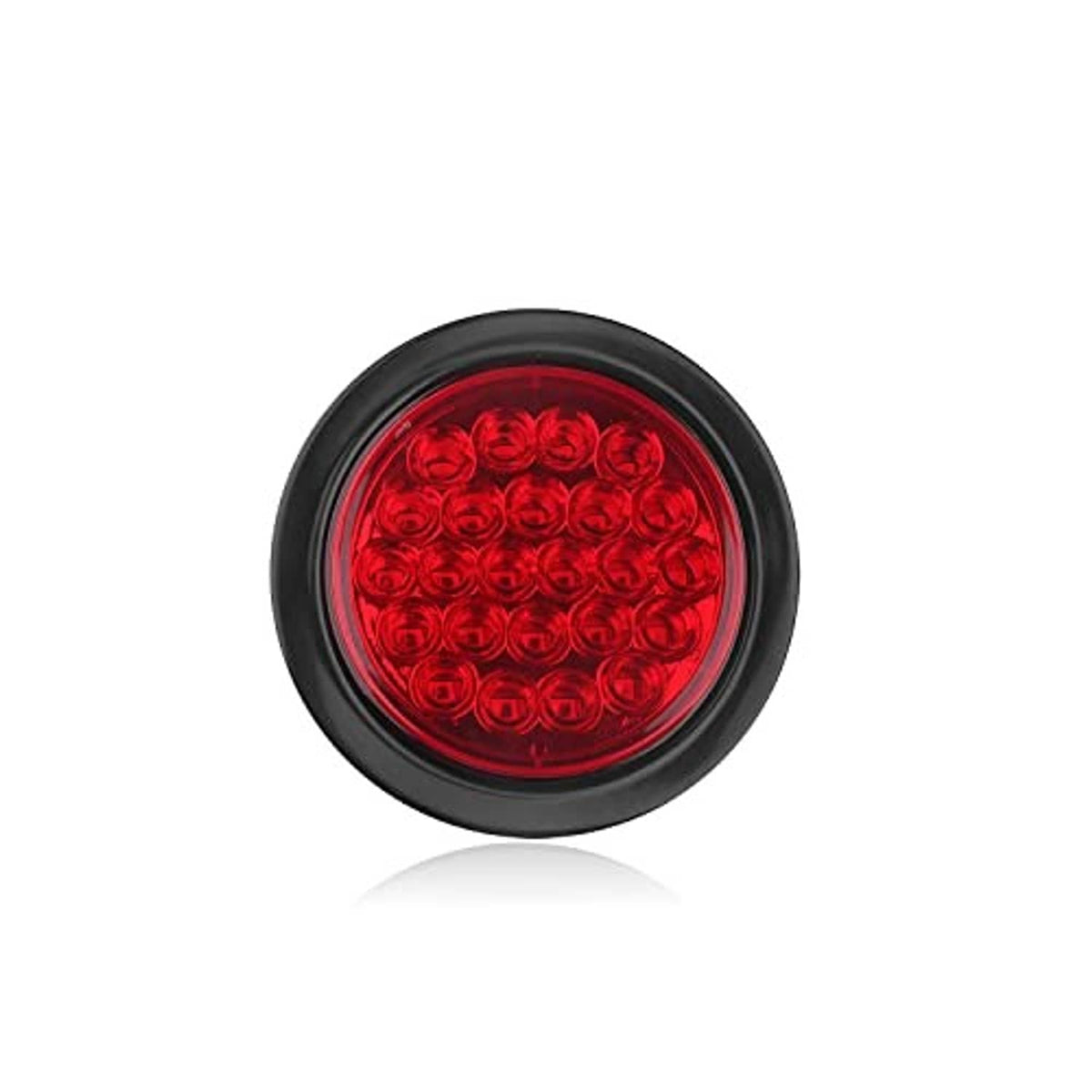 Single red round LED trailer tail light with black bezel and red lens