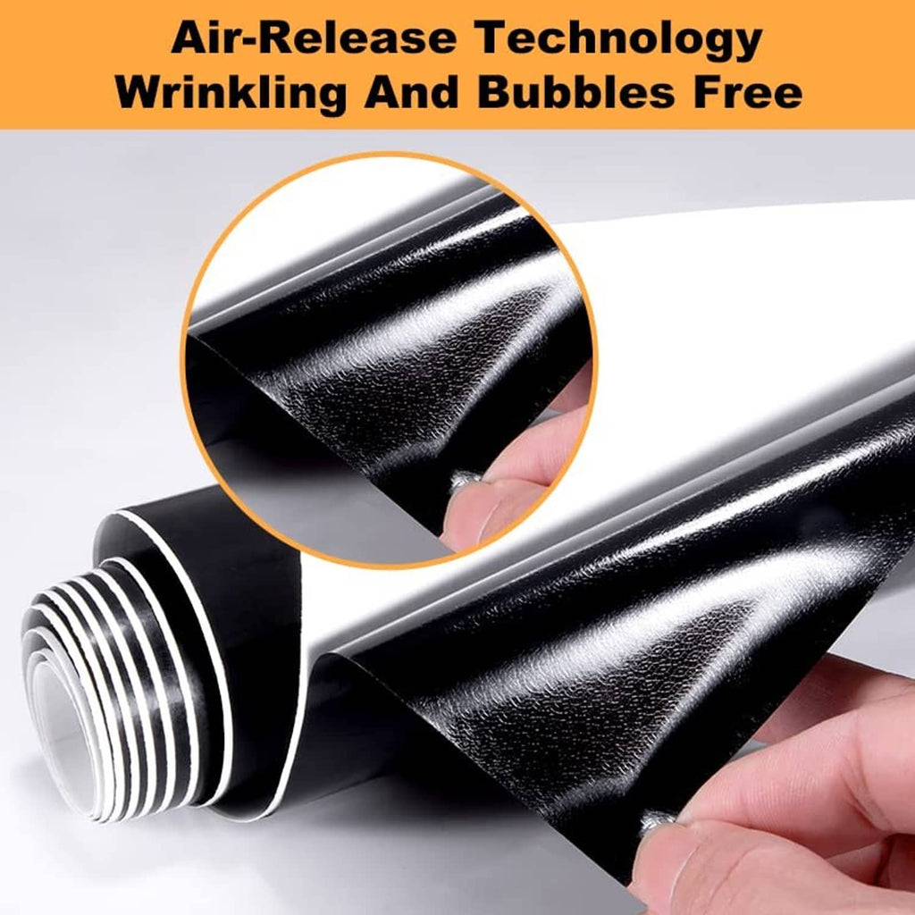 Gloss black vinyl wrap roll with air-release style surface close-up