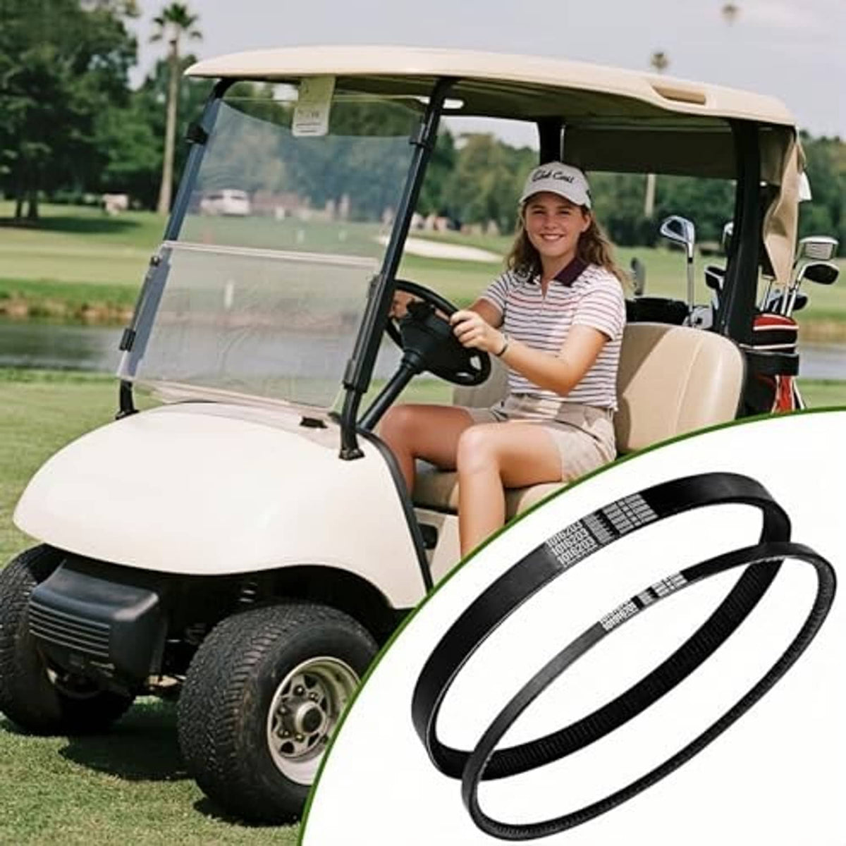 Black ribbed belts with printed label strips, two-piece kit