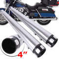 Pair of chrome 4-inch slip-on exhaust mufflers with black end caps and vented openings