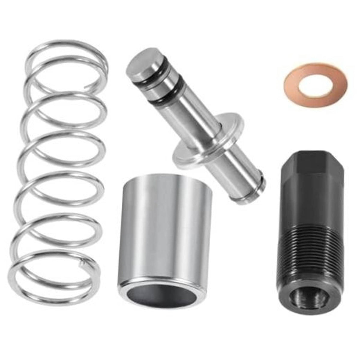 Floor jack pump piston replacement kit with coiled spring, piston, cylinder sleeve, washer