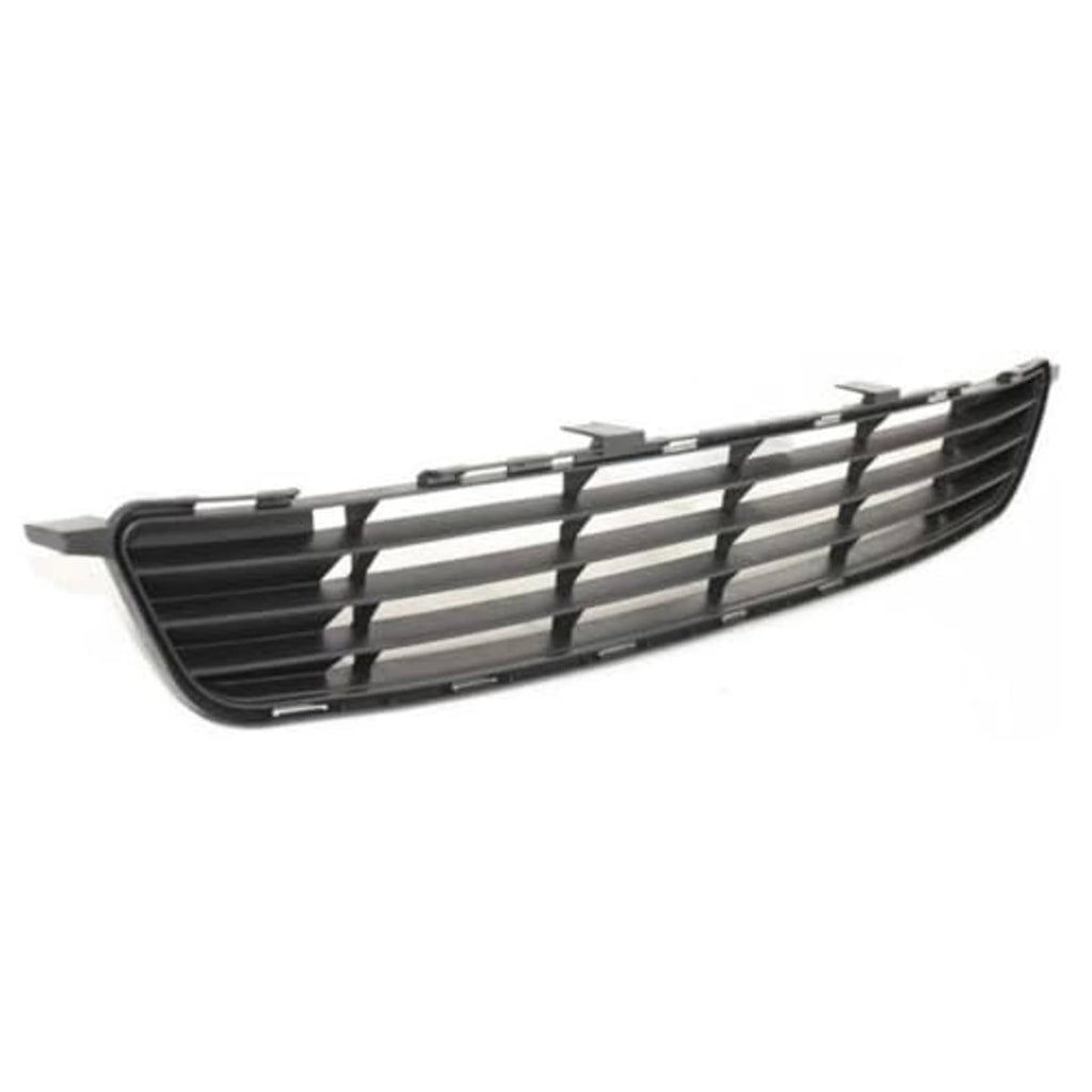 Front bumper grille, black frame with silver horizontal bars, angled view