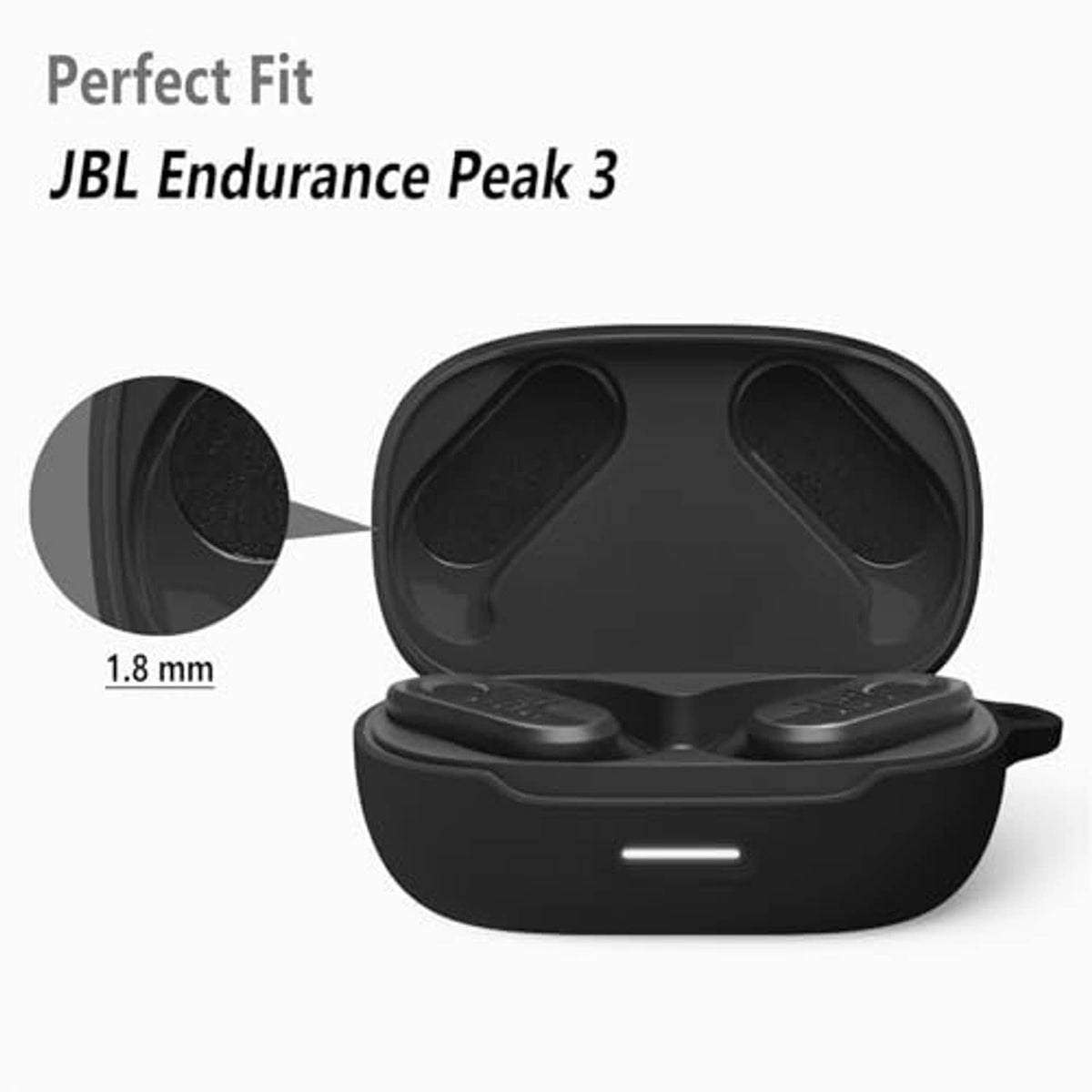 Black silicone earbuds charging case cover with earbuds inside, open