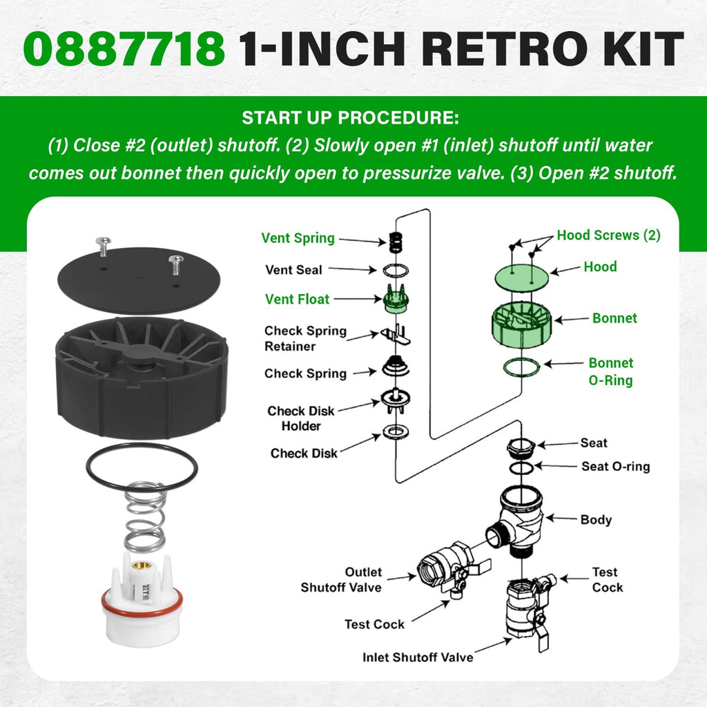 1-inch freeze-resistant retrofit kit exploded diagram with vent spring and o-ring