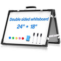 Foldable double-sided dry erase whiteboard with black frame, tray, magnets and markers