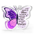 Purple butterfly-shaped message card with clear ribbon and 'To my beautiful Niece' text