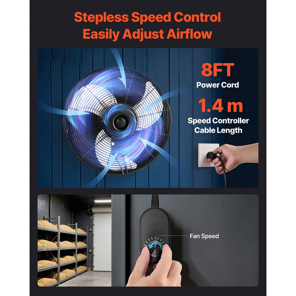 Shutter exhaust fan with speed control cable and adjustable airflow louvers, black