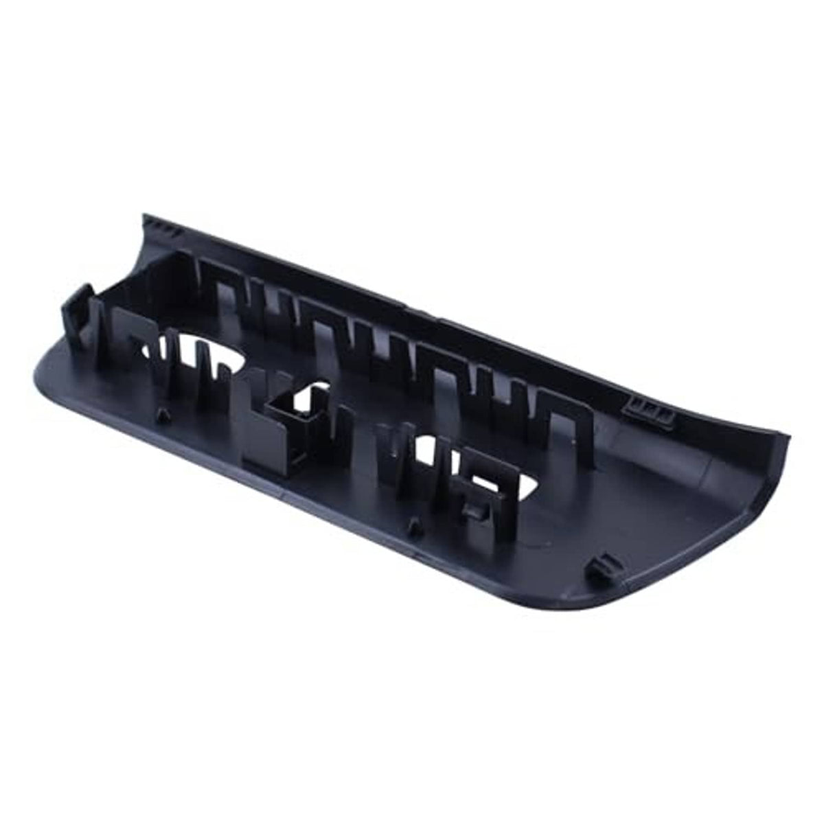 Black front driver seat power switch bezel panel, underside with clips and ribs