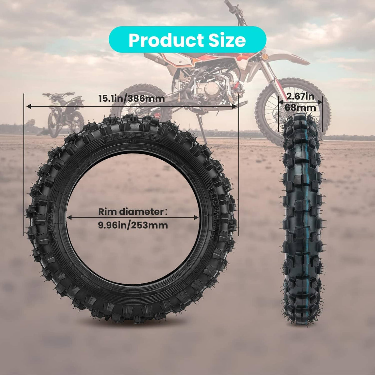 2.50/2.75-10 tire and inner tube set with rim diameter and width sizing
