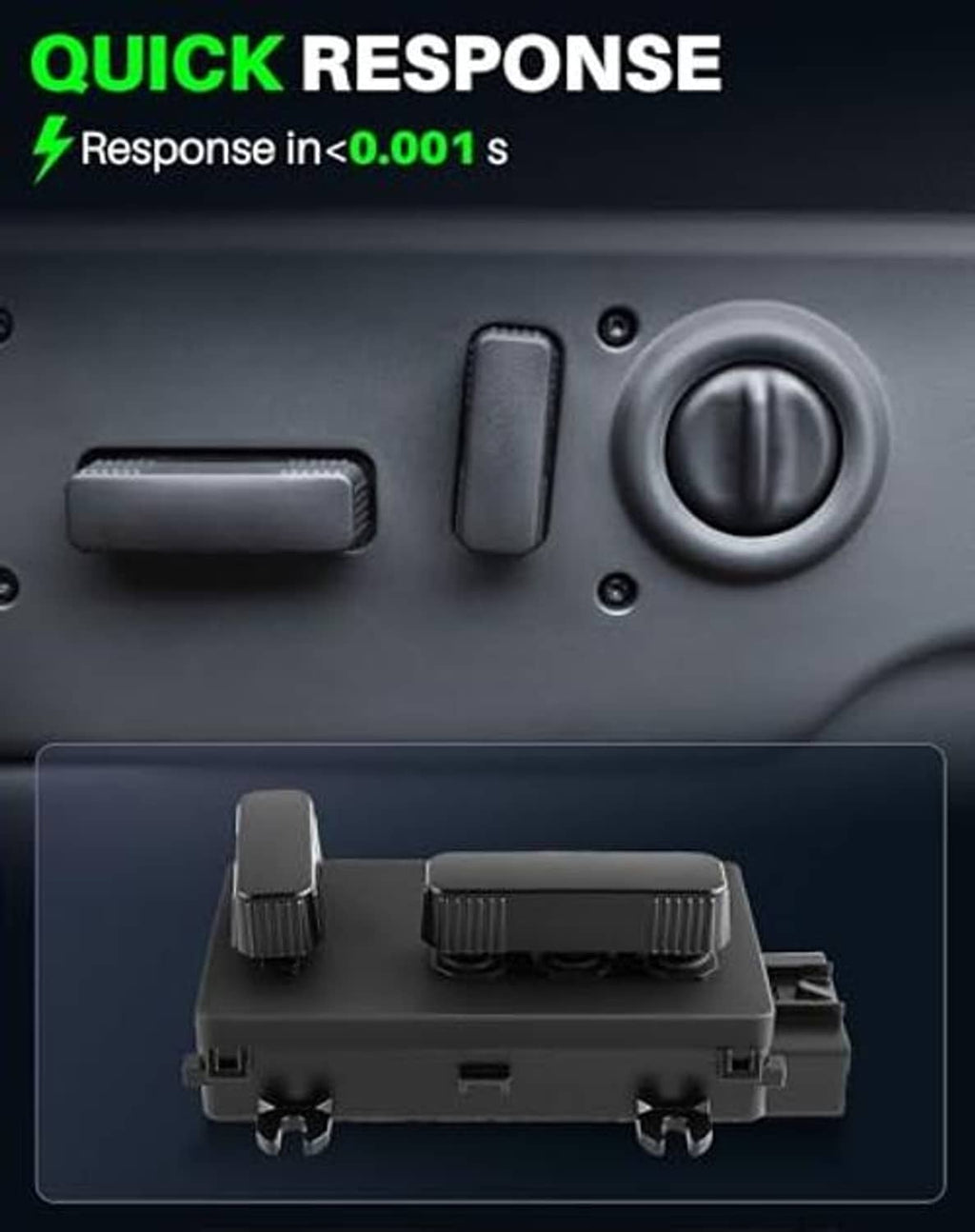 Black seat adjustment switch with multi-pin connector, close-up view