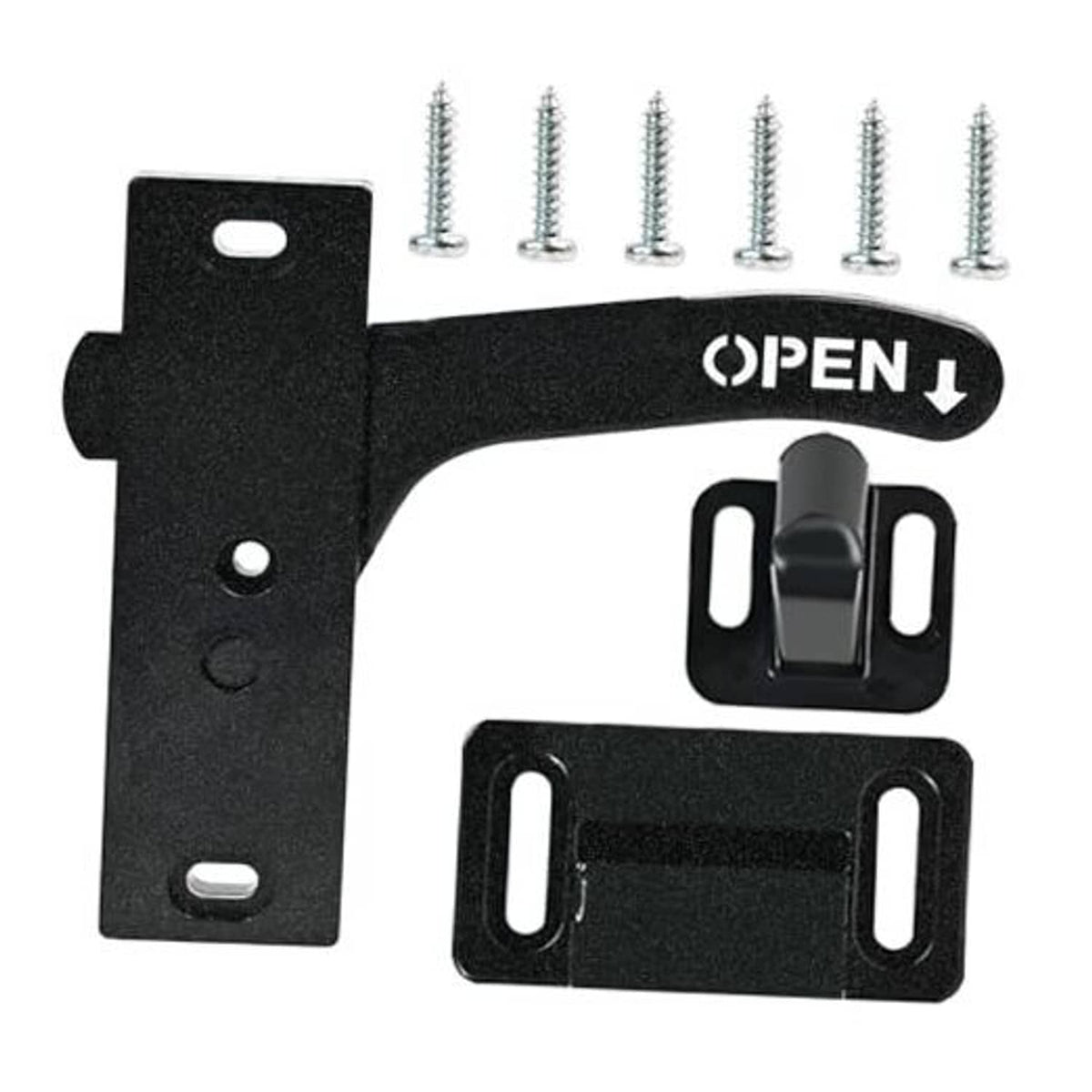 Black RV screen door lock replacement kit with right-hand handle, latch, screws