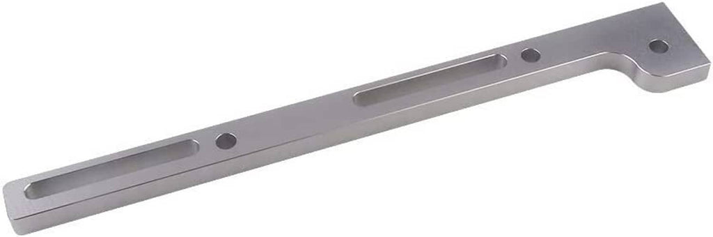 Aluminum throttle cable bracket bar with long slot and mounting holes, silver gray