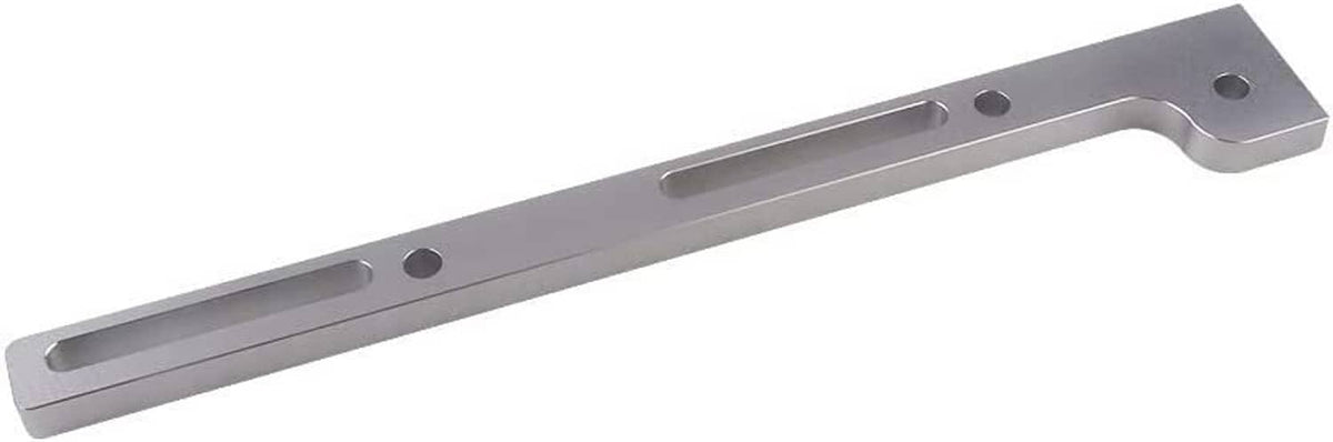 Aluminum throttle cable bracket bar with long slot and mounting holes, silver gray