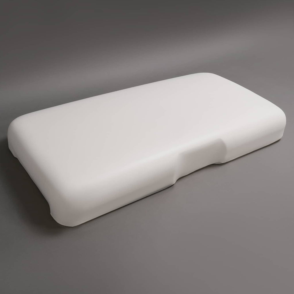 White front seat bottom cushion, angled view with contoured corners