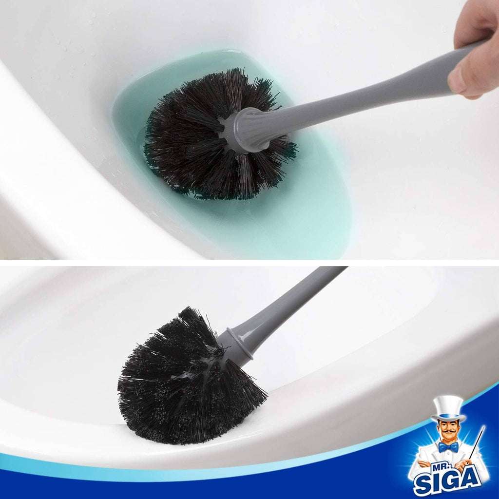 Toilet cleaning brush with dense bristles scrubbing inside the bowl