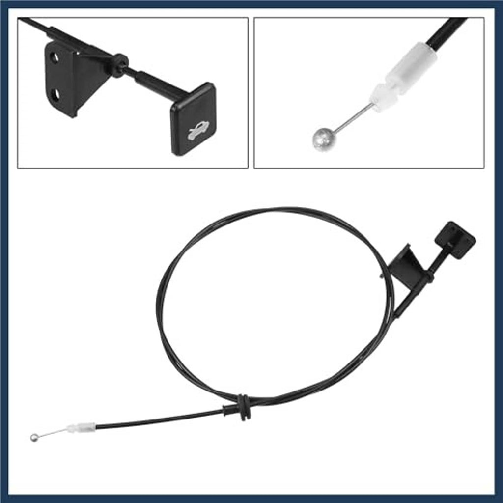 Engine hood release cable kit with black bracket, lever piece, and metal wire end