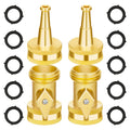 Brass garden hose nozzle set with high-pressure jet and shut-off valve, gold finish