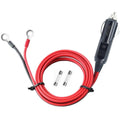 Car cigarette lighter adapter cable with red wiring and metal ring terminal ends