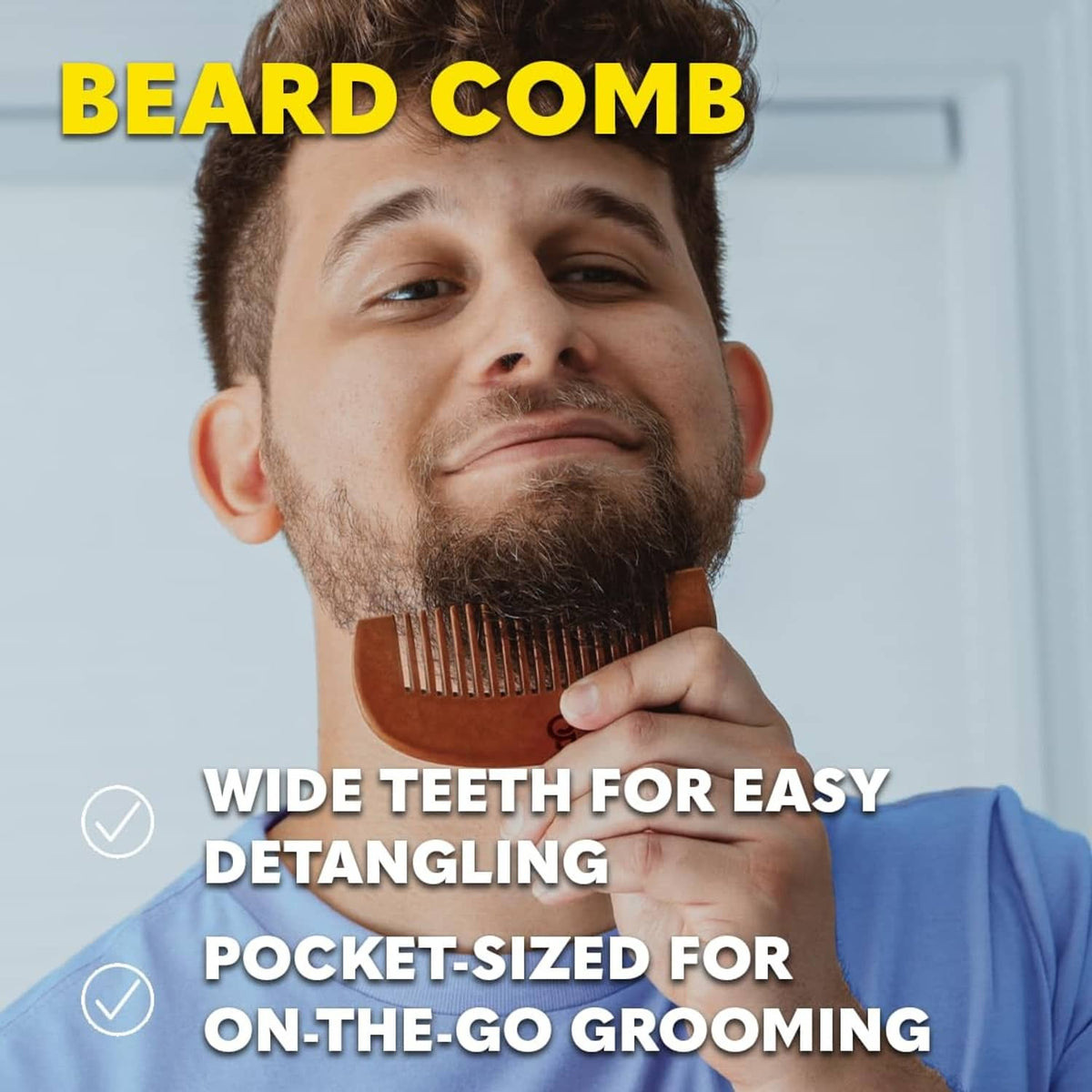 Beard comb with wide teeth for easy detangling, pocket-sized on-the-go grooming