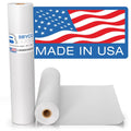 White kraft butcher paper roll with matching sheet pieces and visible cardboard core