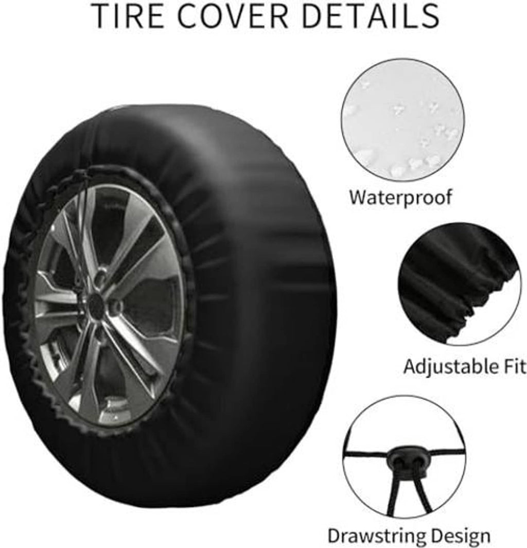 Black spare tire cover details: wheel cover with drawstring and waterproof design