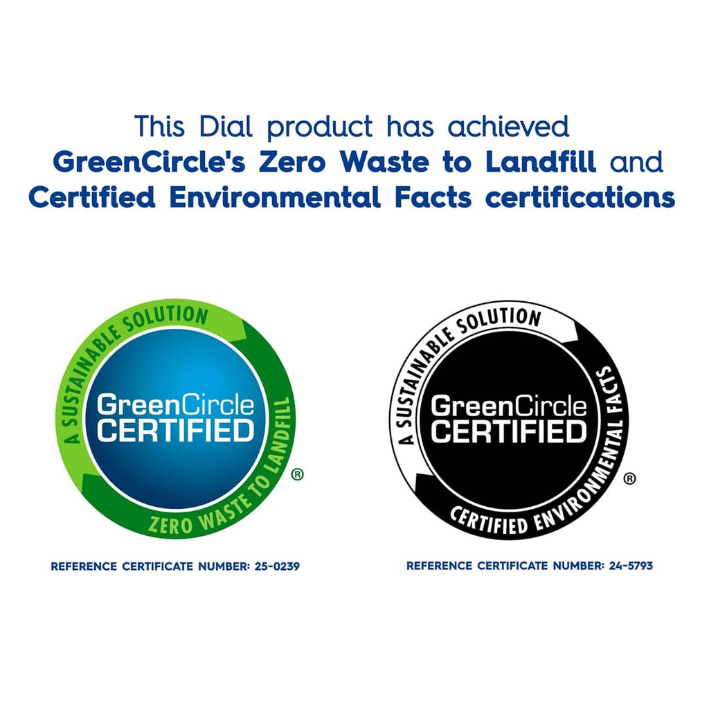 GreenCircle certified environmental facts badges for Dial antibacterial defense foaming soap