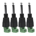 Set of four 6.35mm mono audio jack plugs with green screw terminals