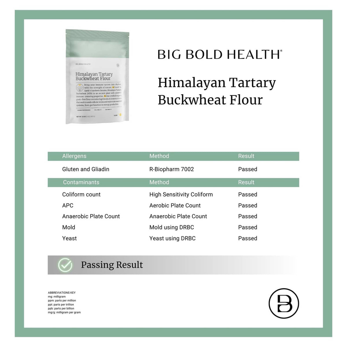 BIG BOLD HEALTH Himalayan Tartary buckwheat flour certificate card with pouch thumbnail