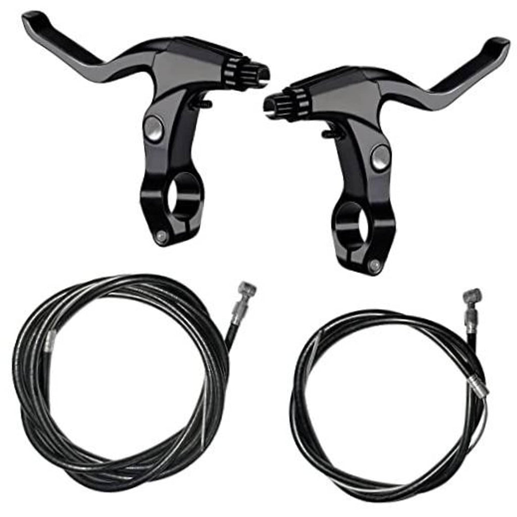 Bicycle brake lever set with black alloy levers and two brake cables, 2-pack