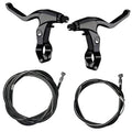 Bicycle brake lever set with black alloy levers and two brake cables, 2-pack
