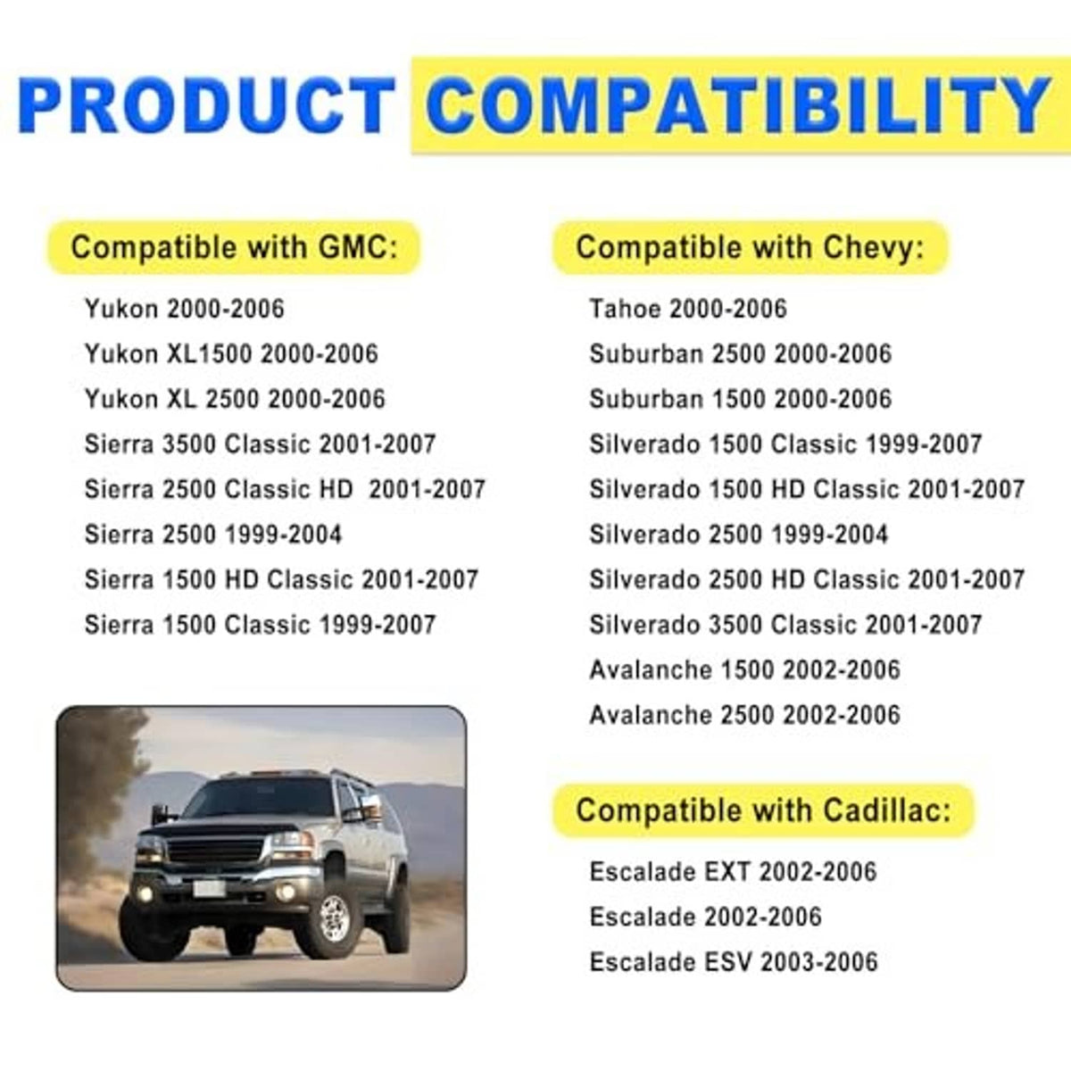 Engine hood lock cable compatibility chart with vehicle thumbnails and model lists
