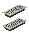 Nickel-plated iron floor register vent with geometric grille openings and black damper base