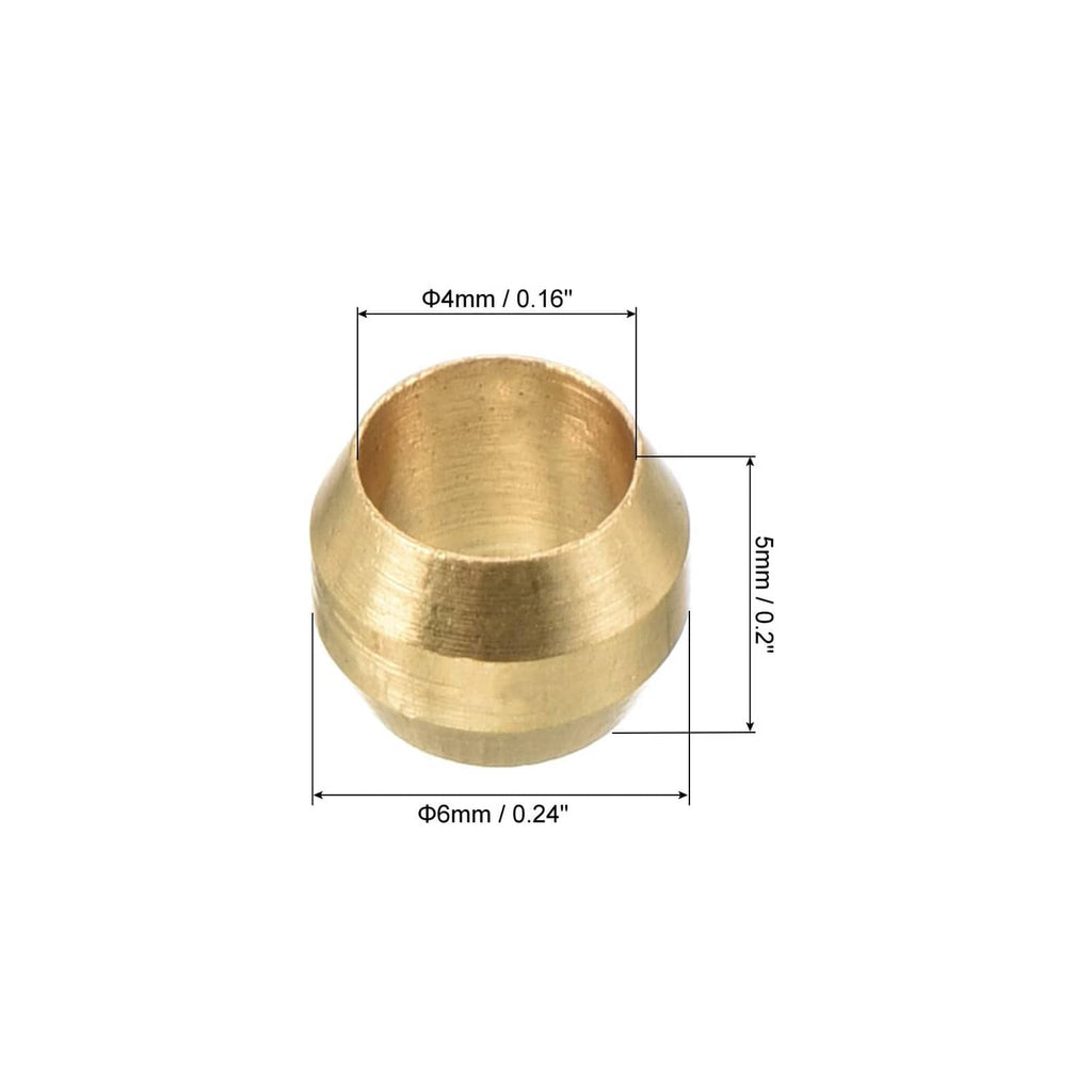 4mm brass compression sleeve ferrule with open end, gold tone; size shown