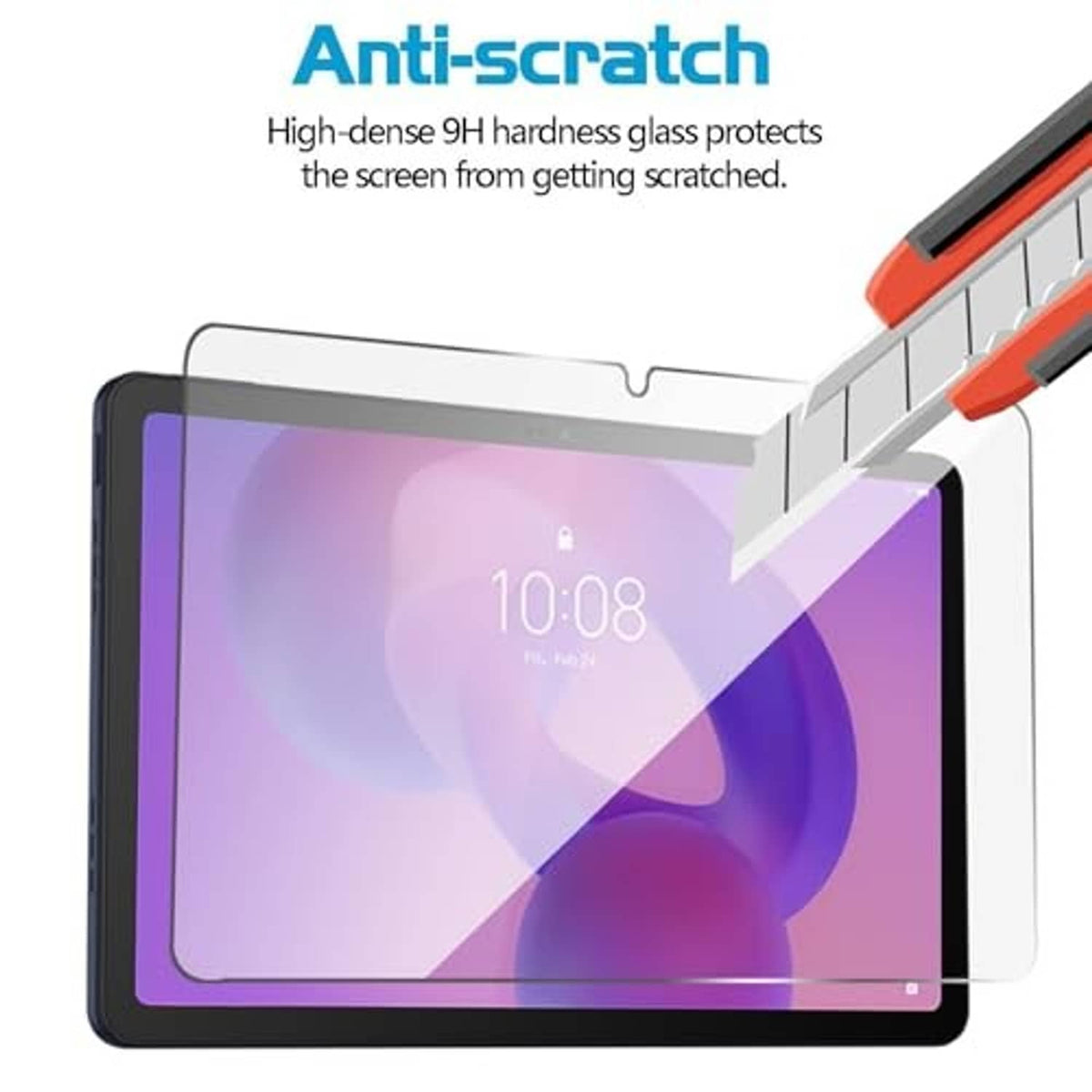 Tempered glass screen protector applied to tablet screen, anti-scratch 9H protection