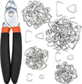 Straight hog ring pliers with orange-and-black grips and assorted galvanized hog rings