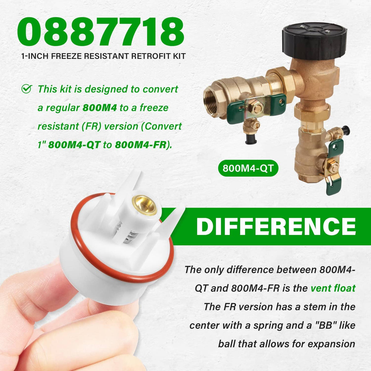 1-inch freeze-resistant retrofit kit brass valve with black cap and white vent float
