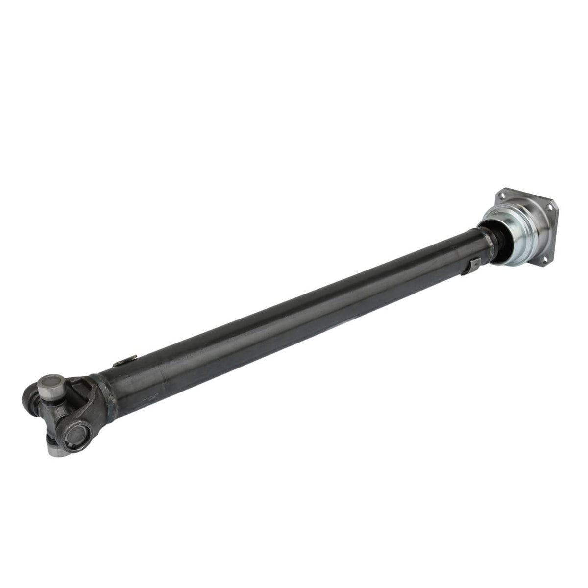 Front prop drive shaft assembly with yoke end and circular mounting flange