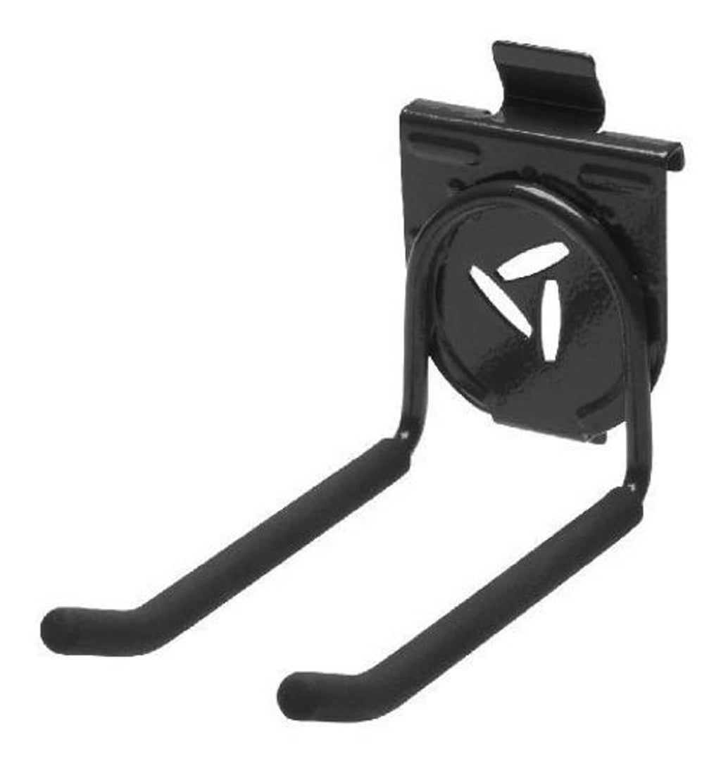 Black twin garage hook with two curved arms and rectangular top mounting plate