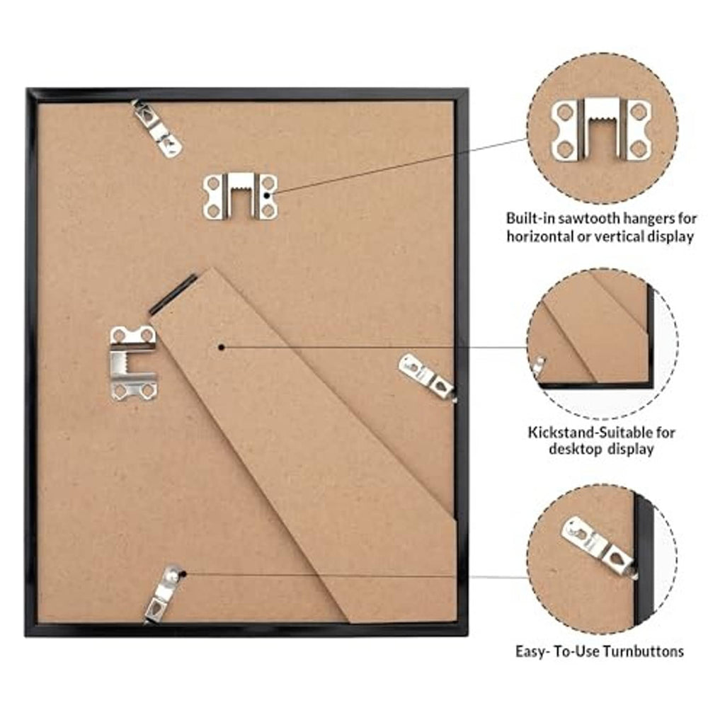 Black wall picture frame backing with hanging hardware and clear plexiglas insert